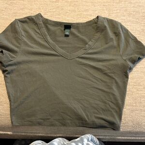 Wild Fable Olive V-Neck Crop Top